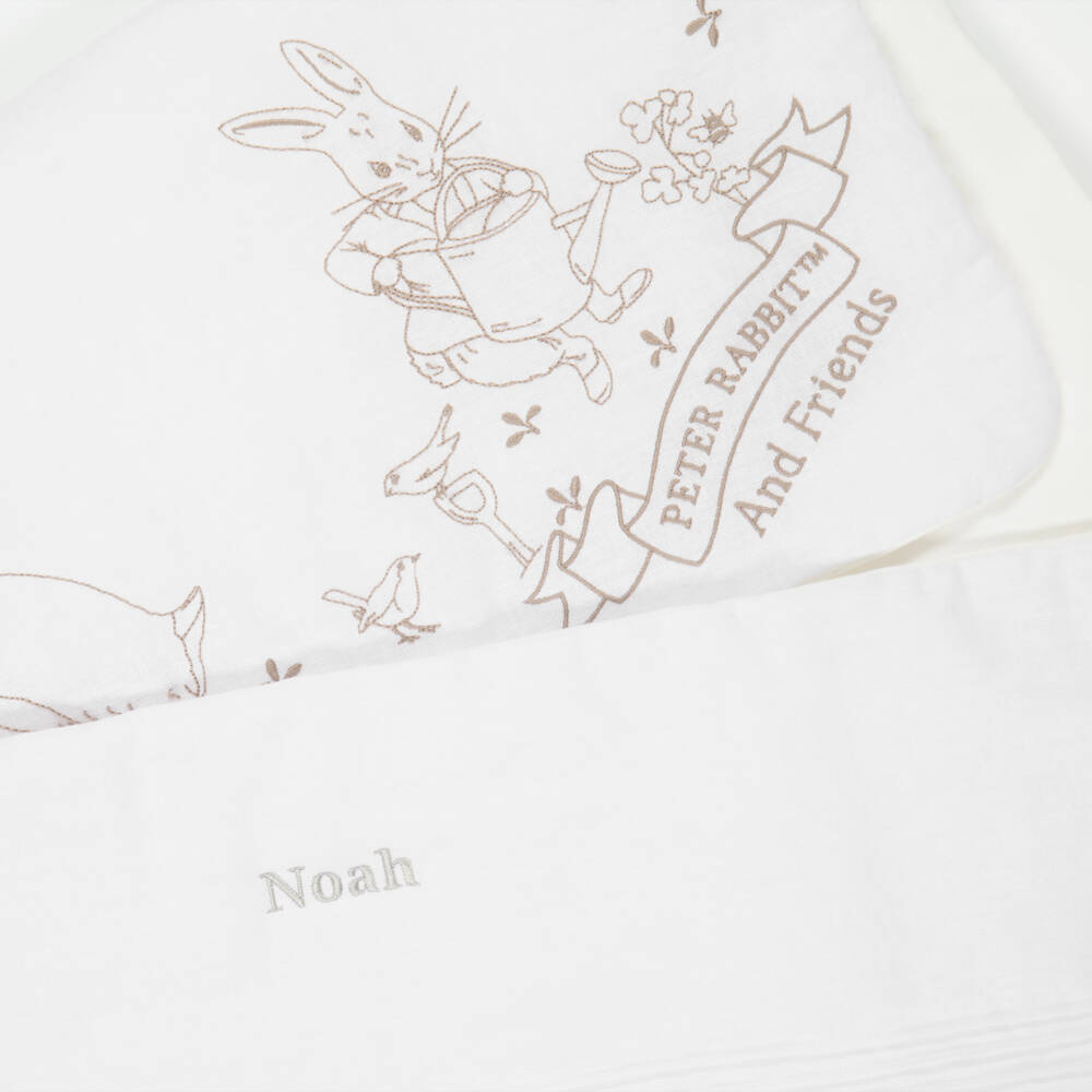 Peter Rabbit™ by Childrensalon-Personalised Ivory Cotton Babysuit Set with Beige Embroidery | Childrensalon