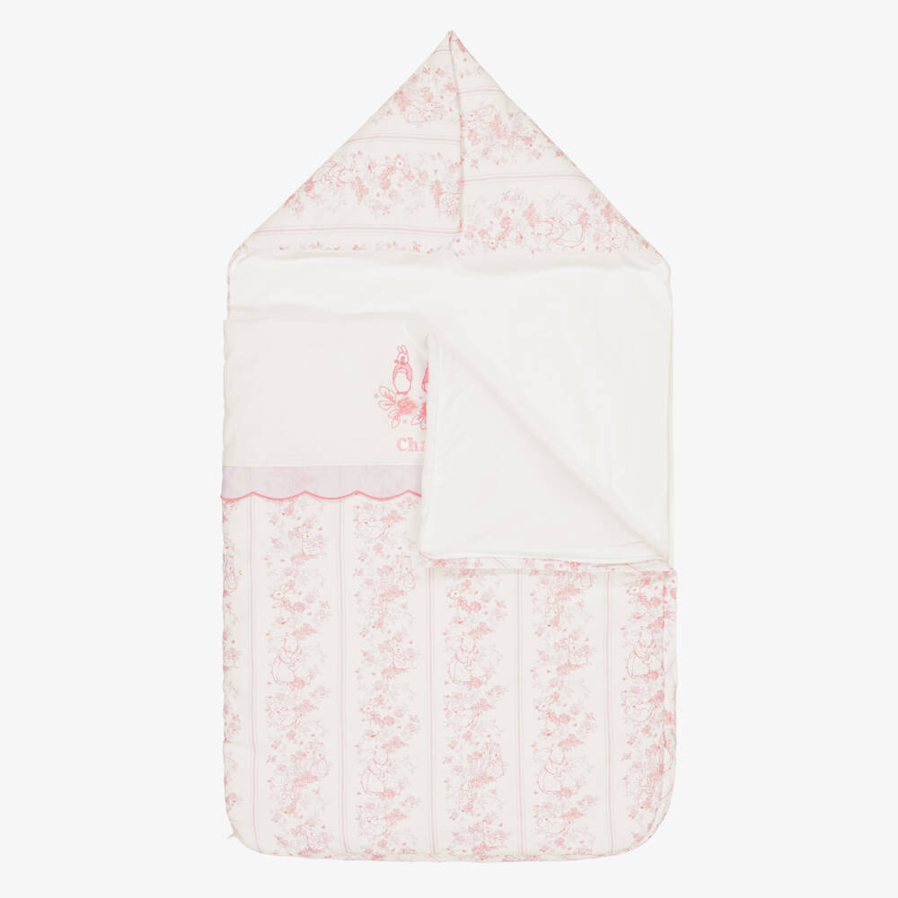 Peter Rabbit™ by Childrensalon-Personalised Pink Linen & Cotton Baby Girls Nest (82cm) | Childrensalon