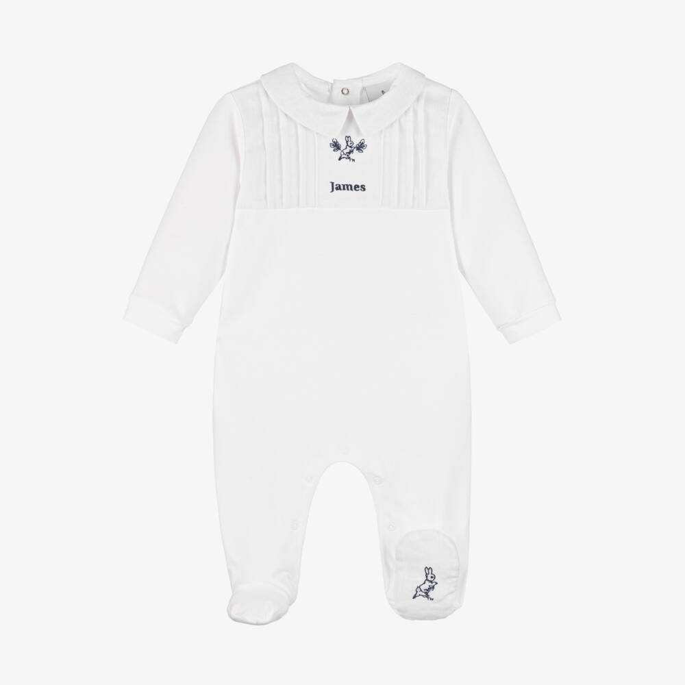 Peter Rabbit™ by Childrensalon-طقم بيبي غرو وقبعة مخصص قطن لون أبيض | Childrensalon