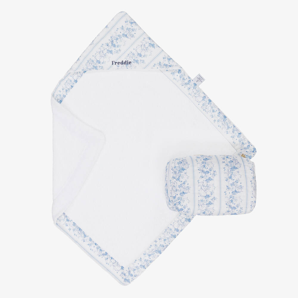 Peter Rabbit™ by Childrensalon-Personalised White Hooded Baby Towel & Wash Bag Set | Childrensalon