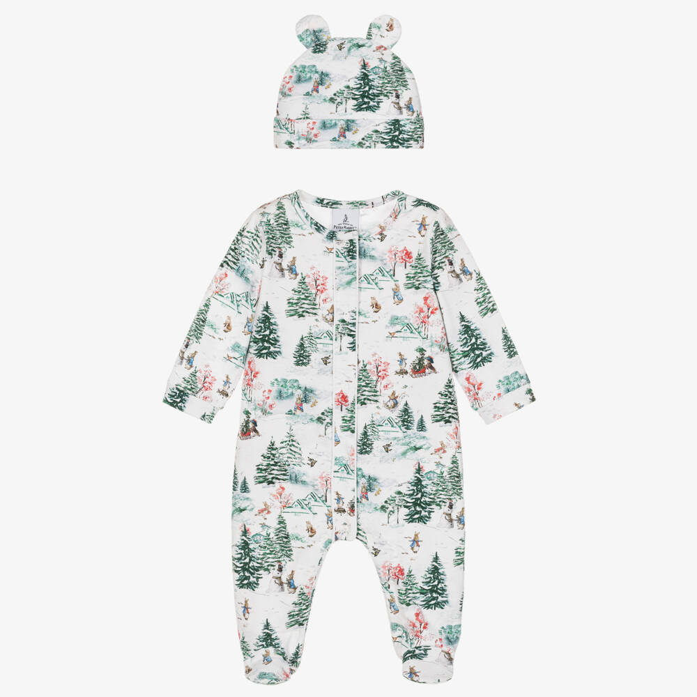 Peter Rabbit™ by Childrensalon-Peter Rabbit Babygrow & Hat Set with Woodland Print | Childrensalon