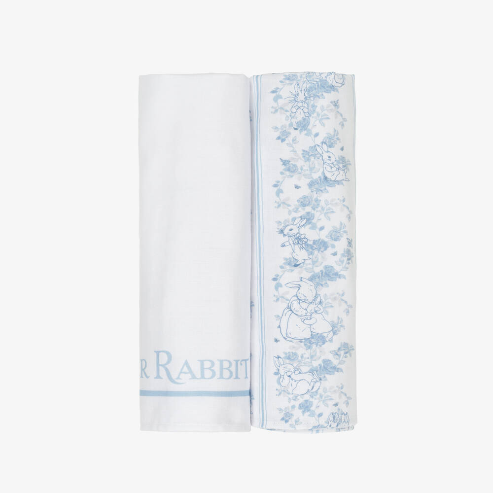 Peter Rabbit™ by Childrensalon-White & Blue Cotton Muslins (2 Pack) | Childrensalon