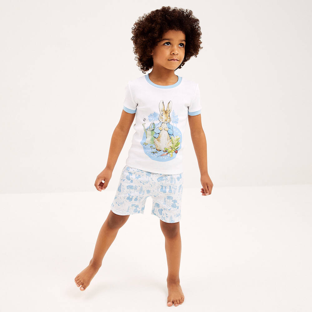 Peter Rabbit™ by Childrensalon-White & Blue Cotton Short Pyjamas | Childrensalon