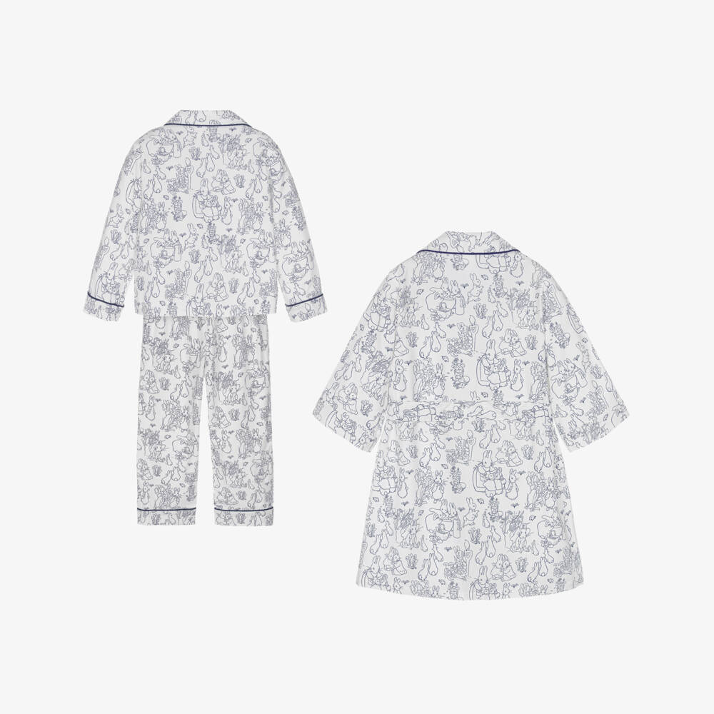 Peter Rabbit™ by Childrensalon-طقم روب وبيجاما قطن تويل لون أبيض وأزرق | Childrensalon