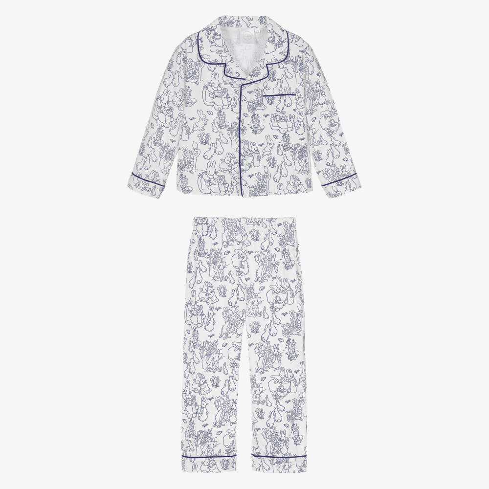Peter Rabbit™ by Childrensalon-طقم روب وبيجاما قطن تويل لون أبيض وأزرق | Childrensalon