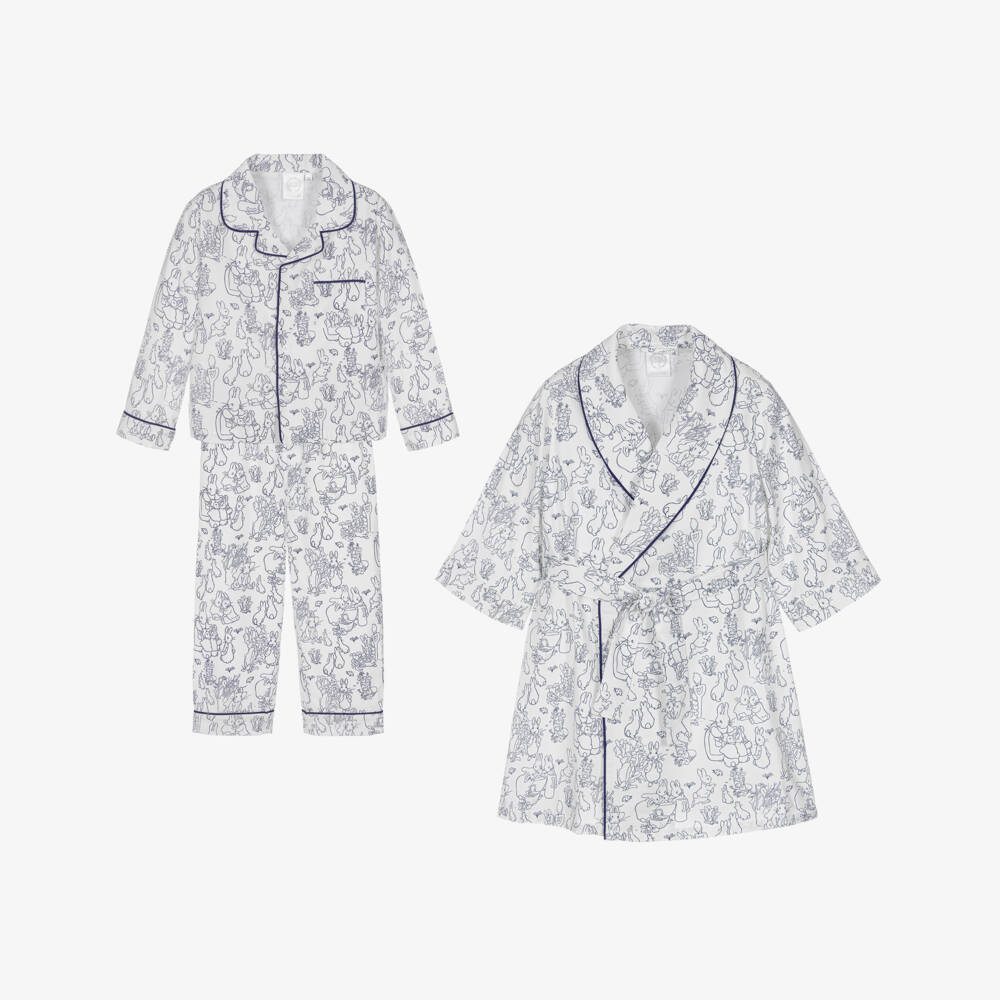Peter Rabbit™ by Childrensalon-طقم روب وبيجاما قطن تويل لون أبيض وأزرق | Childrensalon