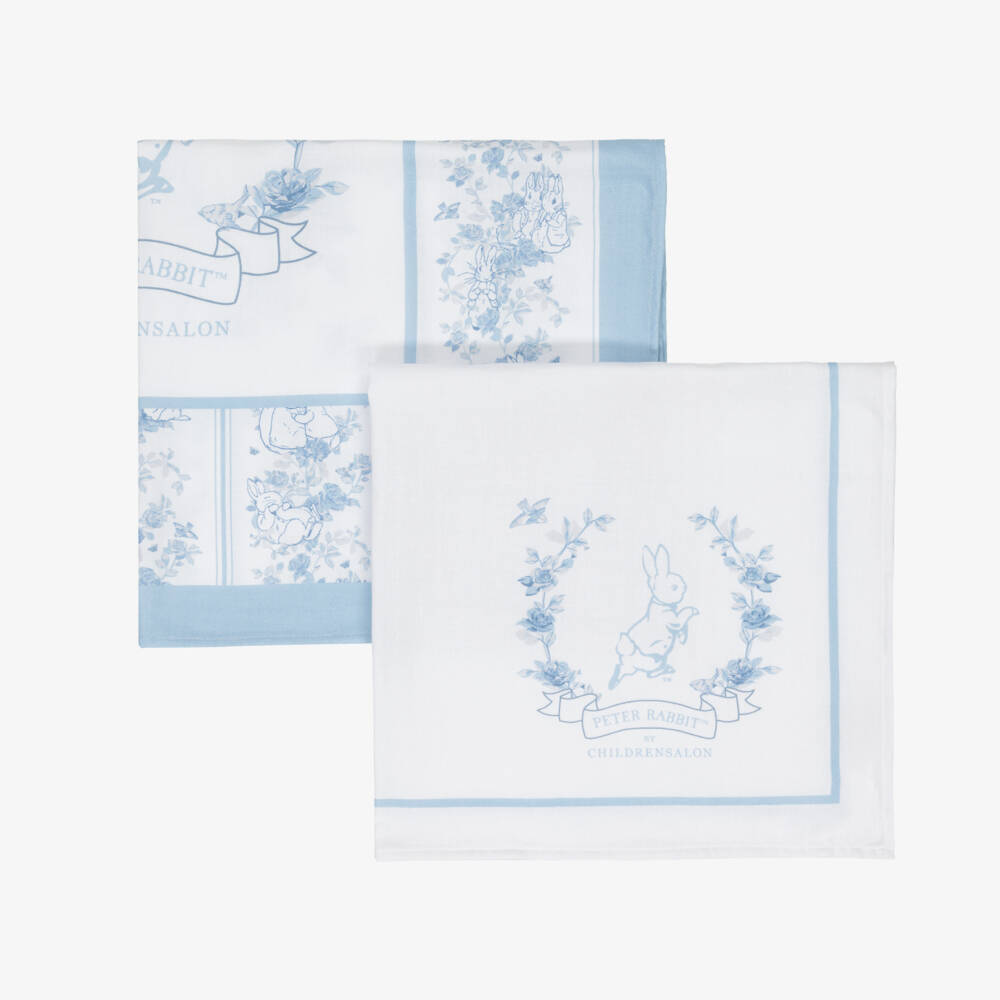 Peter Rabbit™ by Childrensalon-White & Blue Lightweight Cotton Muslins (2 Pack) | Childrensalon