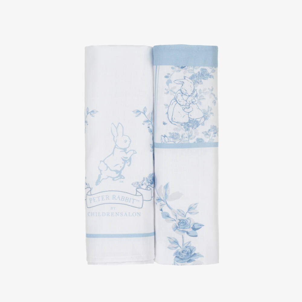 Peter Rabbit™ by Childrensalon-White & Blue Lightweight Cotton Muslins (2 Pack) | Childrensalon