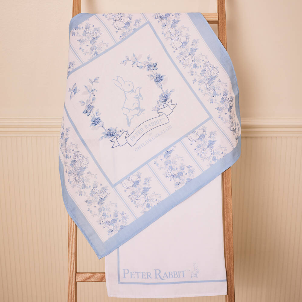 Peter Rabbit™ by Childrensalon-White & Blue Lightweight Cotton Muslins (2 Pack) | Childrensalon