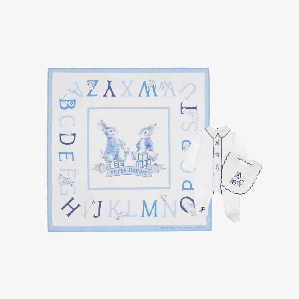 Peter Rabbit™ by Childrensalon-White & Blue Peter Rabbit Babygrow Set with Swaddle | Childrensalon