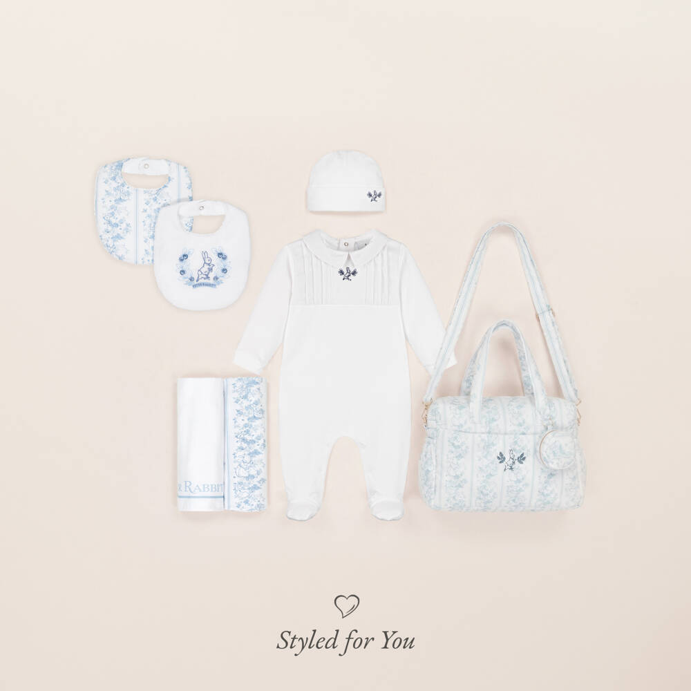 Peter Rabbit™ by Childrensalon-طقم أفرول بيبي غرو وقبعة مواليد قطن لون أبيض | Childrensalon