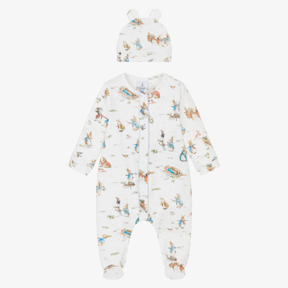 Peter Rabbit™ by Childrensalon-Комплект с комбинезоном и книгой белый из хлопка с зимними сценками | Childrensalon