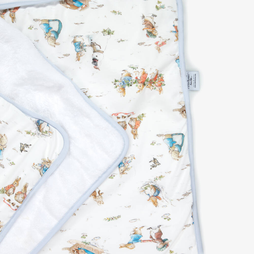 Peter Rabbit™ by Childrensalon-White Cotton Jersey & Faux Fur Festive Print Blanket (92cm) | Childrensalon