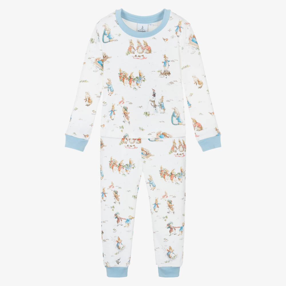 Peter Rabbit™ by Childrensalon-White Cotton Jersey Festive Pyjamas | Childrensalon