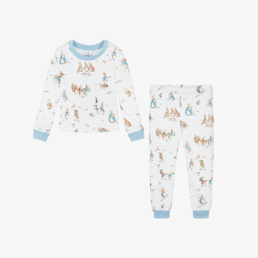 Peter Rabbit™ by Childrensalon-White Cotton Jersey Festive Pyjamas | Childrensalon