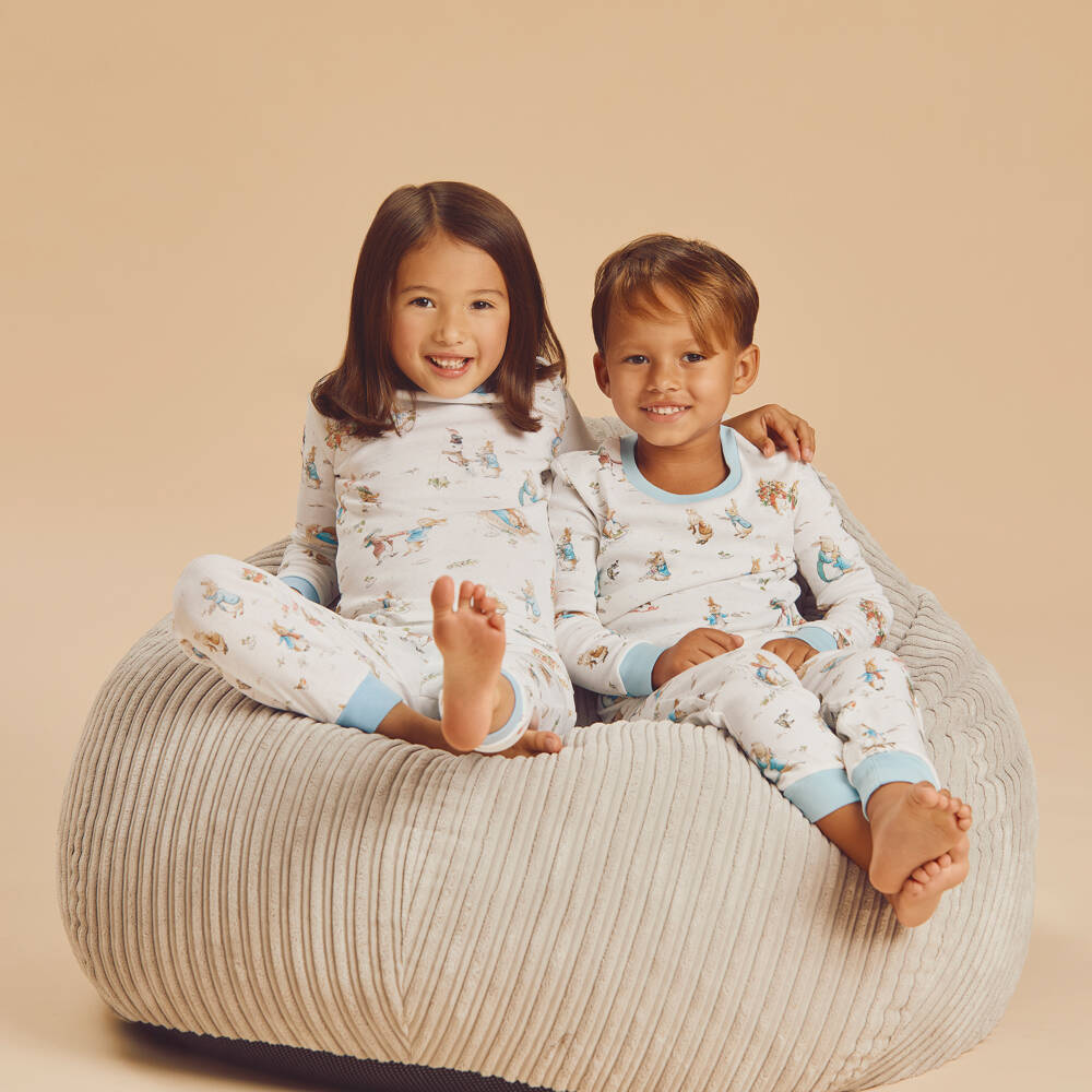 Peter Rabbit™ by Childrensalon-White Cotton Jersey Festive Pyjamas | Childrensalon