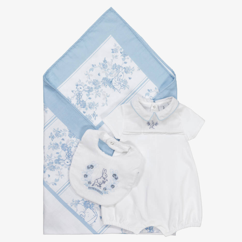 Peter Rabbit™ by Childrensalon-White Cotton Shortie, Bib & Swaddle Gift Set | Childrensalon