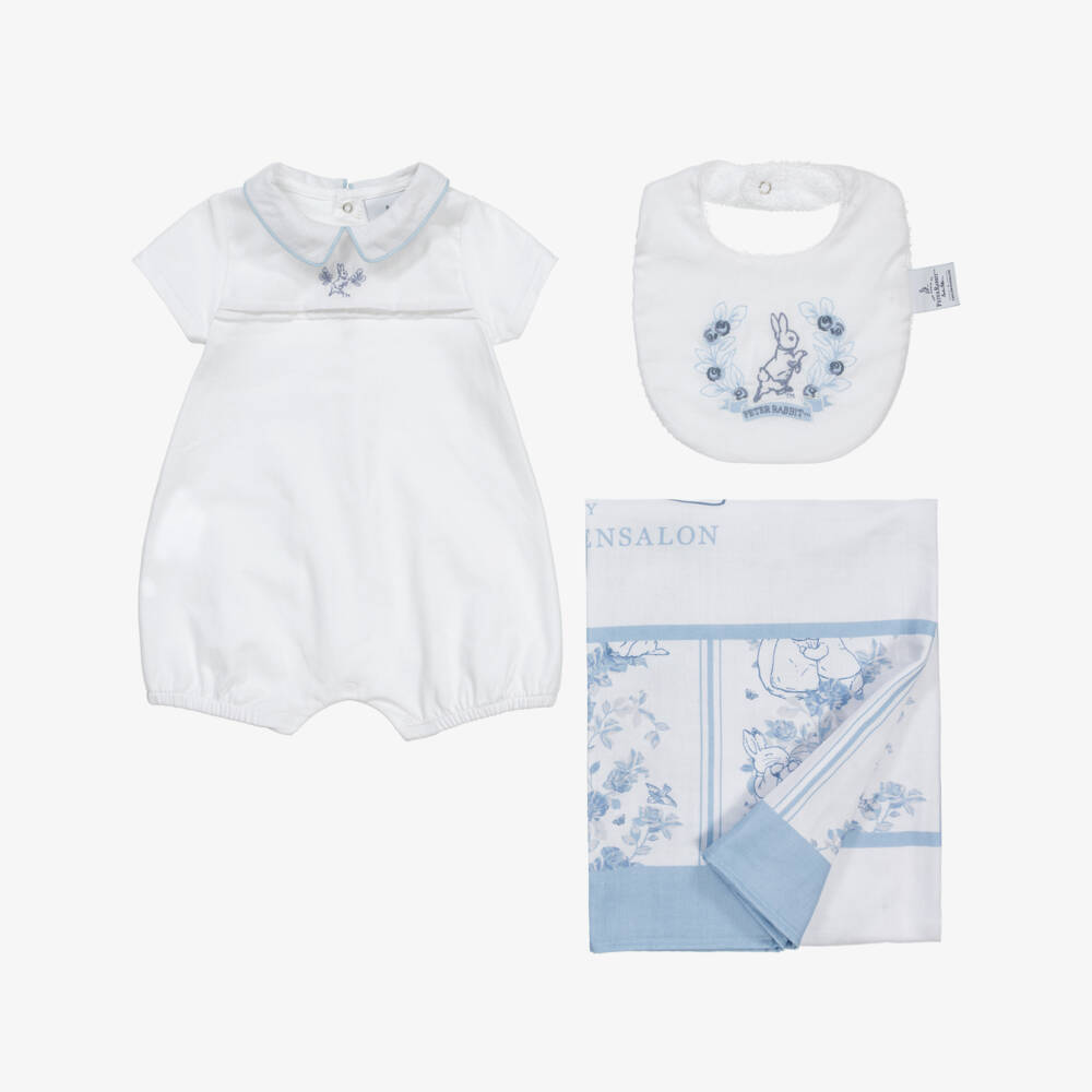 Peter Rabbit™ by Childrensalon-White Cotton Shortie, Bib & Swaddle Gift Set | Childrensalon