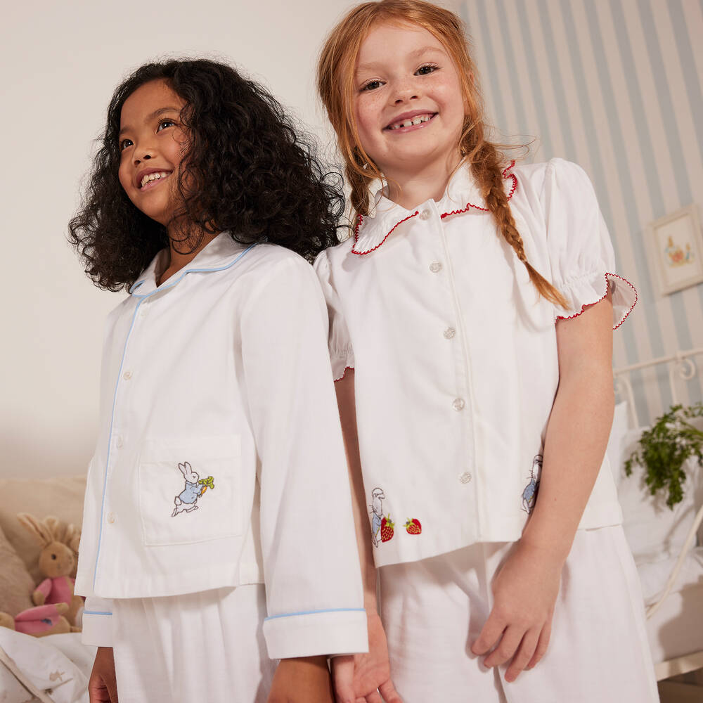Peter Rabbit™ by Childrensalon-White Embroidered Cotton Pyjamas | Childrensalon