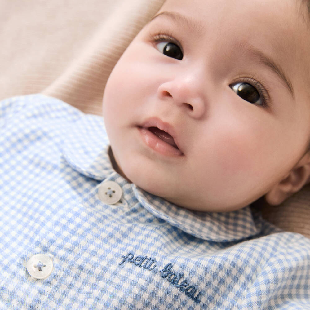 Petit Bateau-Baby Boys Blue Gingham Check Shirt & Trousers Set | Childrensalon