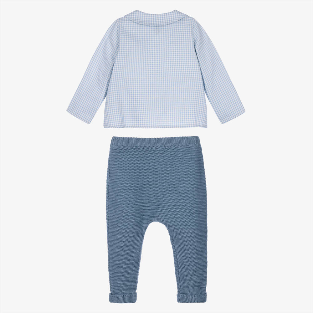 Petit Bateau-Baby Boys Blue Gingham Check Shirt & Trousers Set | Childrensalon