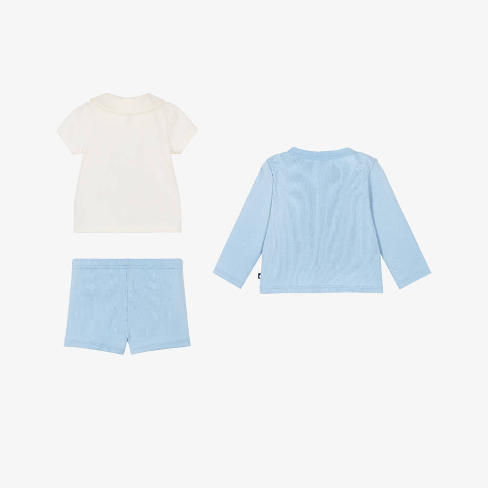 Petit Bateau-Baby Boys Blue Ribbed Jersey Shorts Set | Childrensalon