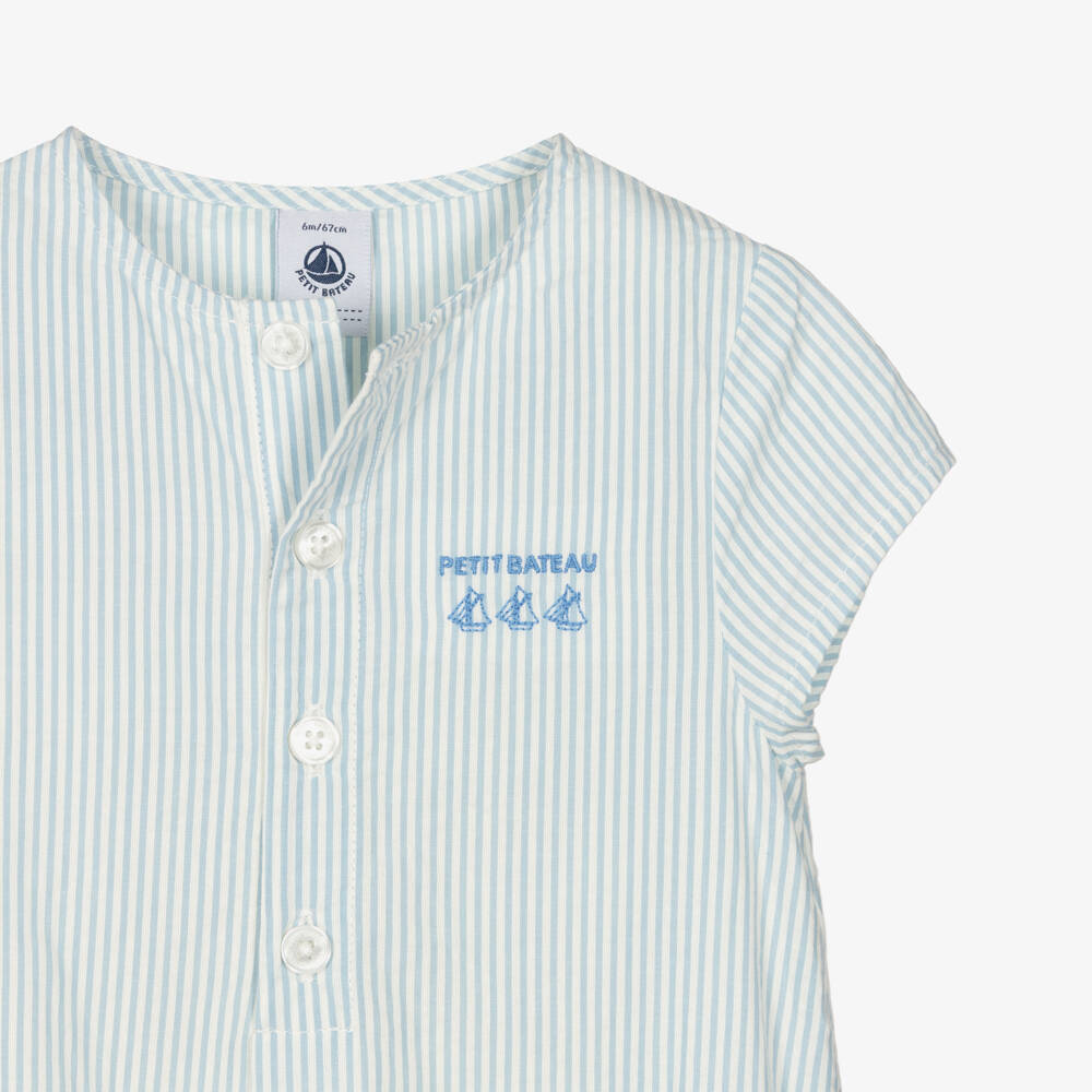 Petit Bateau-Baby Boys Blue Striped Cotton Shortie | Childrensalon