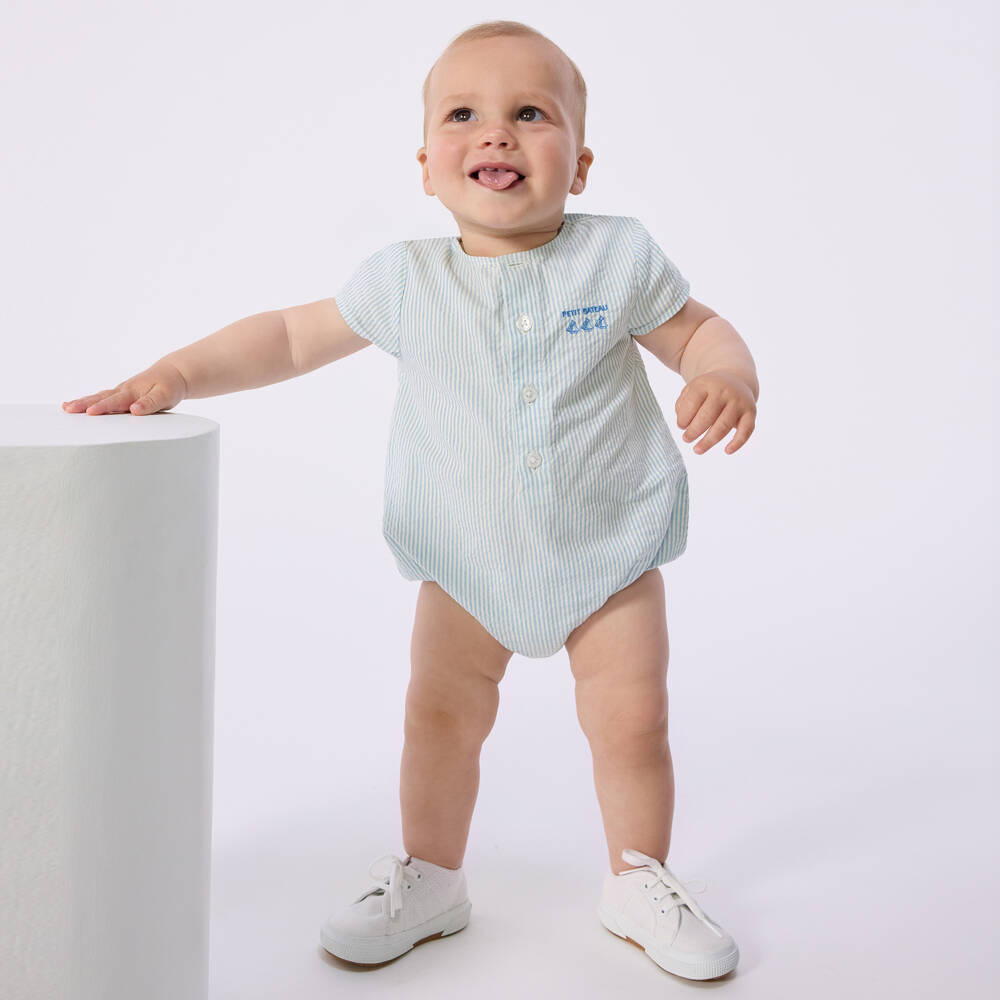 Petit Bateau-Baby Boys Blue Striped Cotton Shortie | Childrensalon