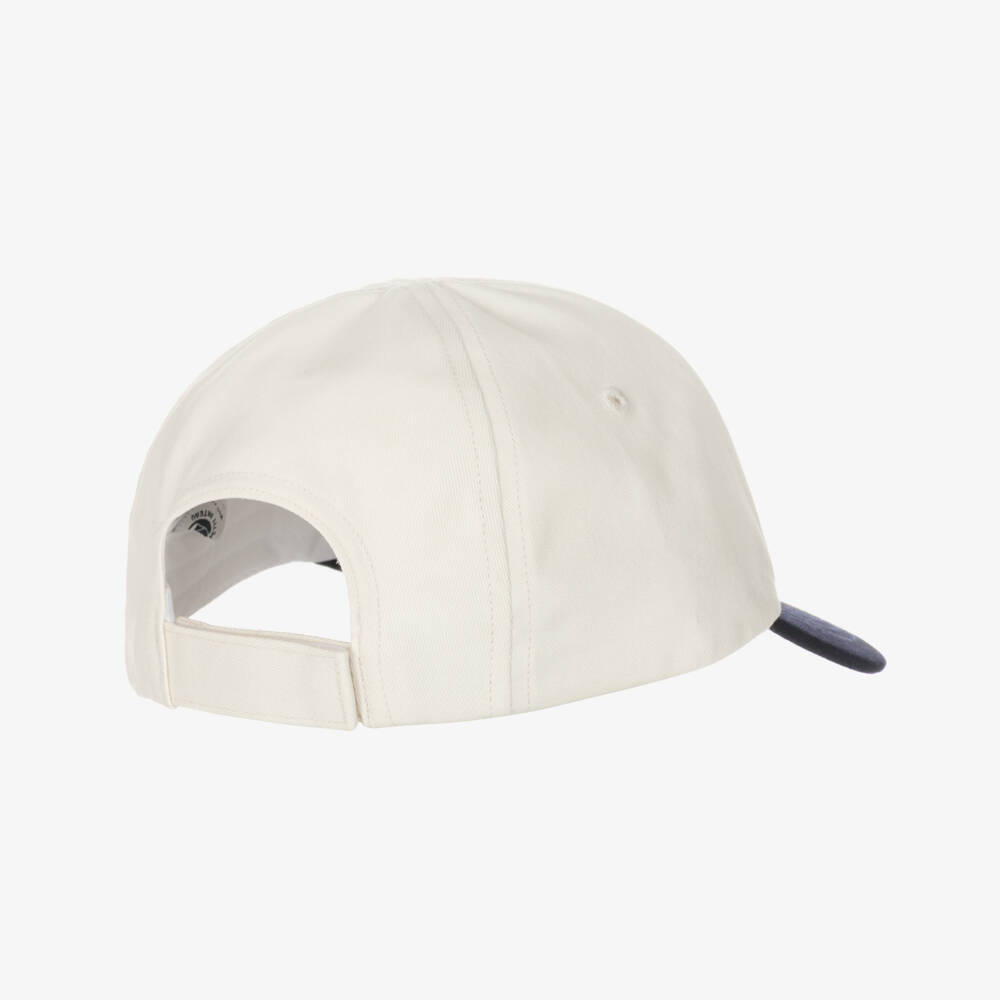 Petit Bateau-Baby Boys Ivory Cotton Twill Cap with Navy Blue Peak | Childrensalon