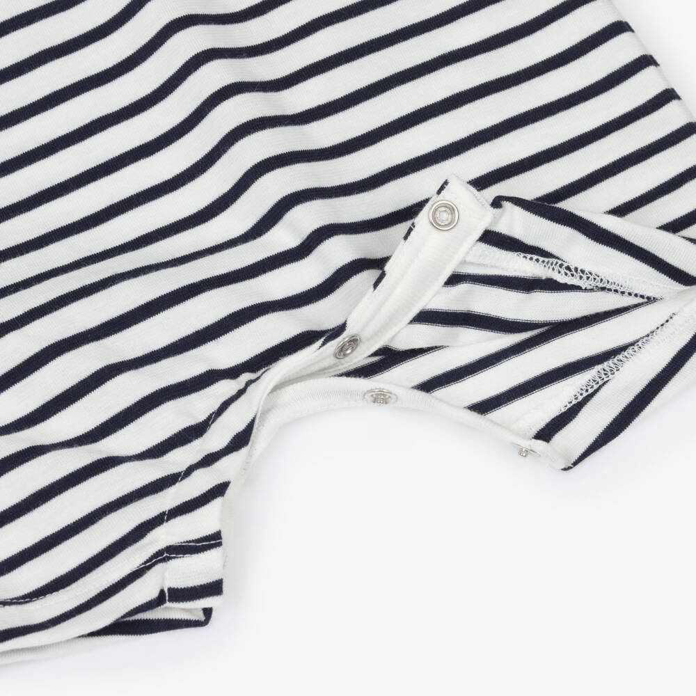Petit Bateau-Baby Boys Ivory & Navy Blue Stripe Cotton Shortie | Childrensalon