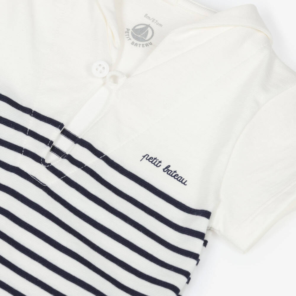 Petit Bateau-Baby Boys Ivory & Navy Blue Stripe Cotton Shortie | Childrensalon