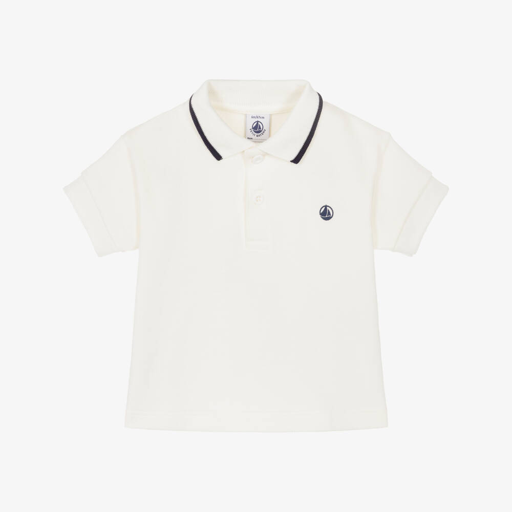 Petit Bateau-تيشيرت بولو قطن بيكيه لون عاجي للأولاد الرضع | Childrensalon