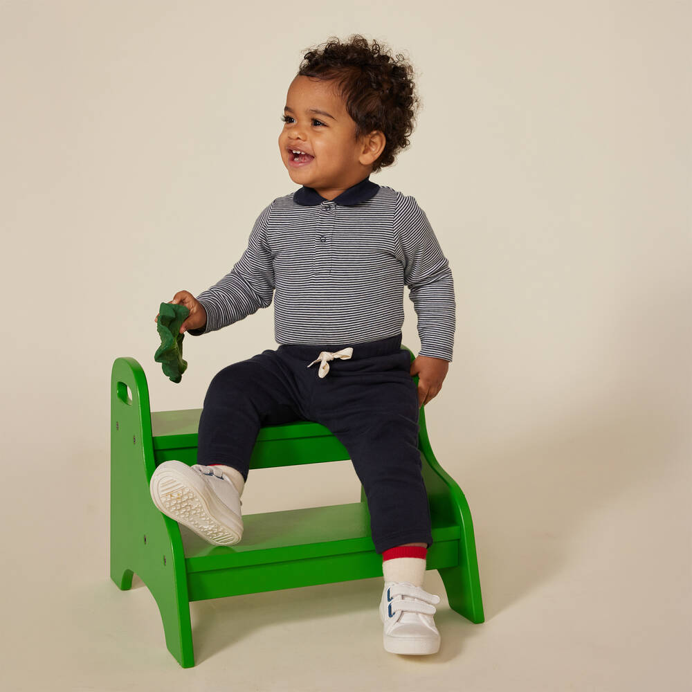 Petit Bateau-بودي سوت أطفال ولادي مقلم قطن جيرسي لون كحلي وأبيض | Childrensalon
