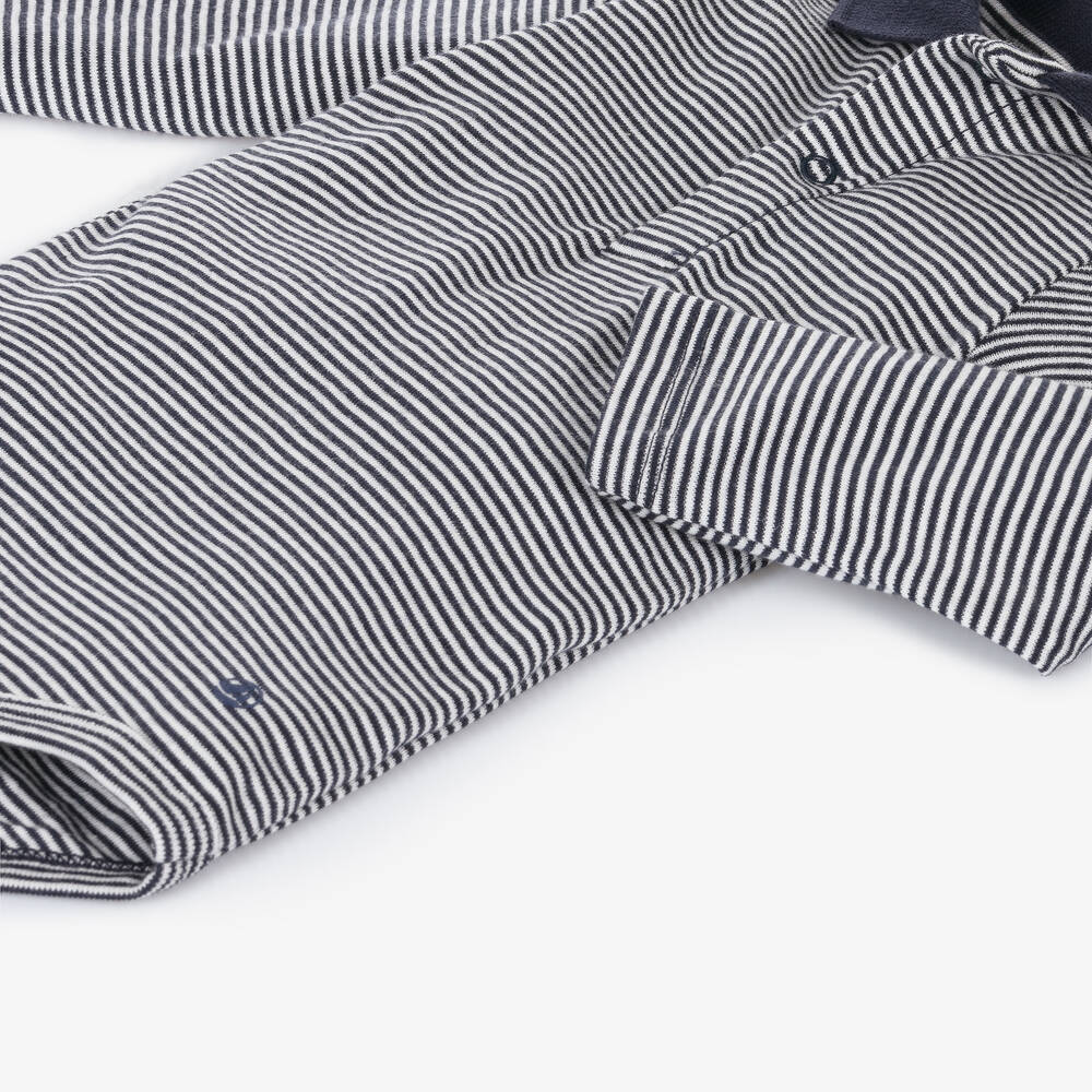 Petit Bateau-بودي سوت أطفال ولادي مقلم قطن جيرسي لون كحلي وأبيض | Childrensalon