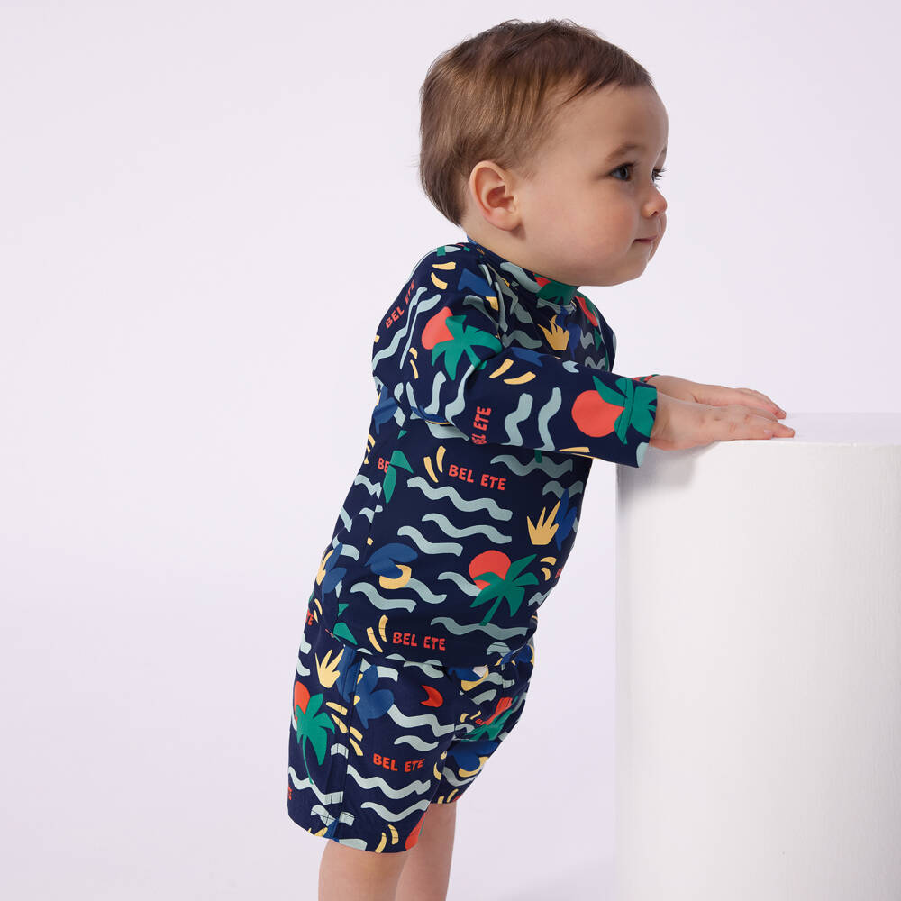 Petit Bateau-توب سباحة بطبعة نخيل لون كحلي للأولاد الرضع (UPF50+) | Childrensalon