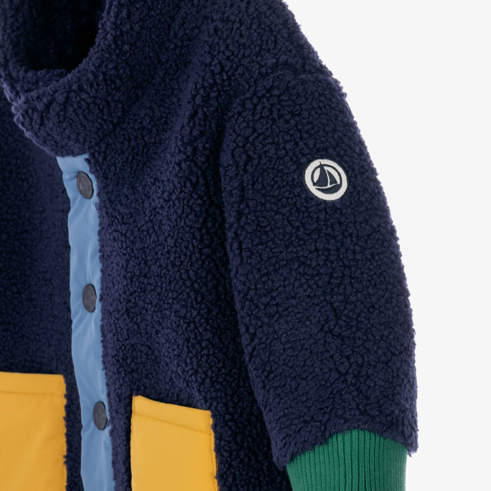Petit Bateau-Baby Boys Navy Sherpa Jacket with Colourful Accents | Childrensalon