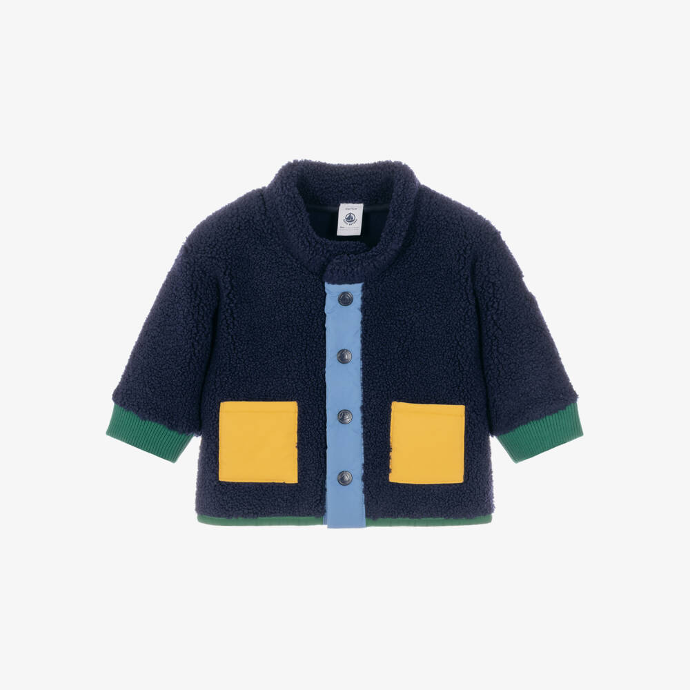 Petit Bateau-Baby Boys Navy Sherpa Jacket with Colourful Accents | Childrensalon