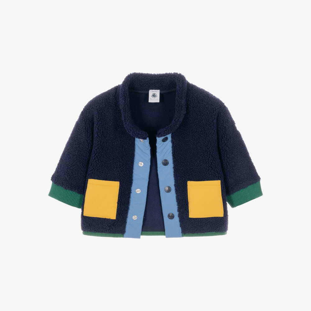 Petit Bateau-Baby Boys Navy Sherpa Jacket with Colourful Accents | Childrensalon