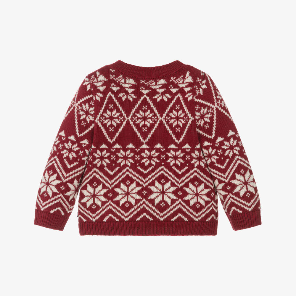 Petit Bateau-Baby Boys Red Wool & Cotton Knit Festive Fair Isle Sweater | Childrensalon