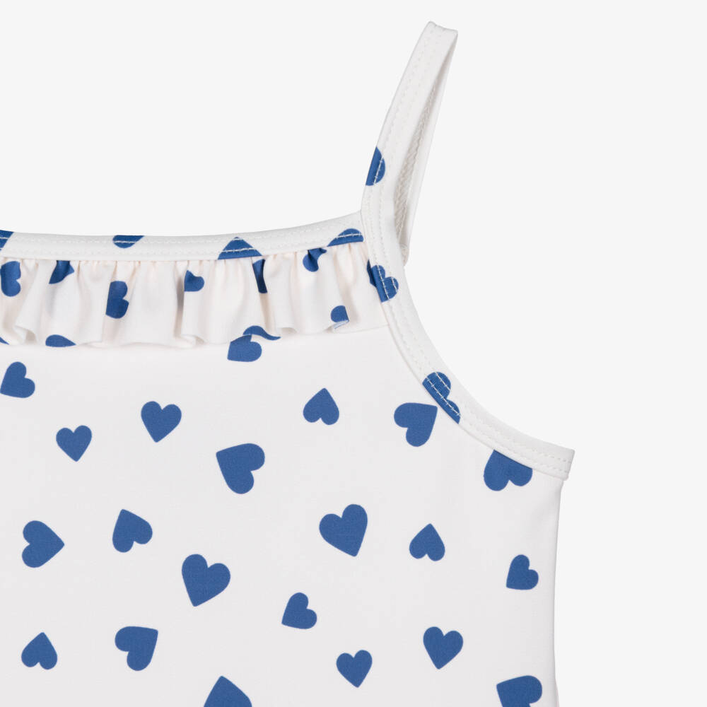 Petit Bateau-Baby Girls Ivory & Blue Hearts Swimsuit | Childrensalon