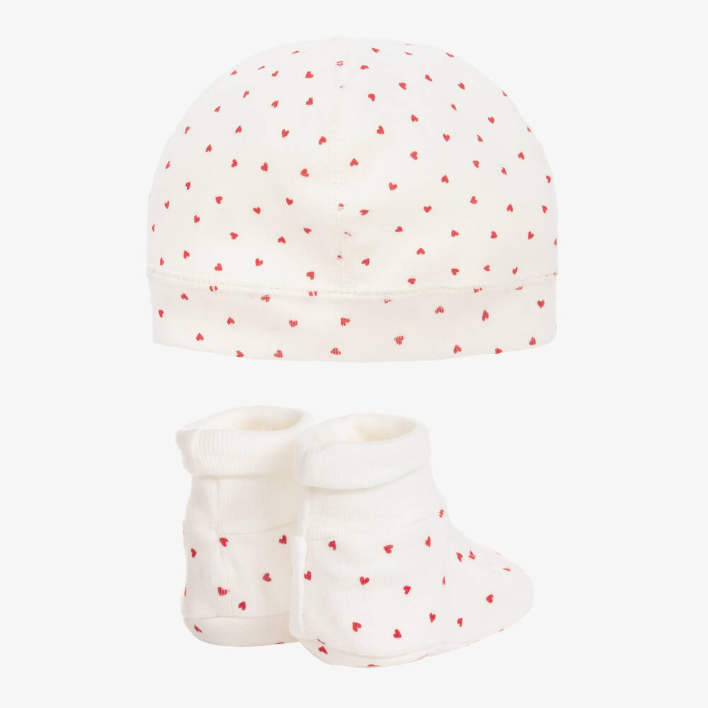 Petit Bateau-Baby Girls Ivory Cotton Hat & Booties Set | Childrensalon
