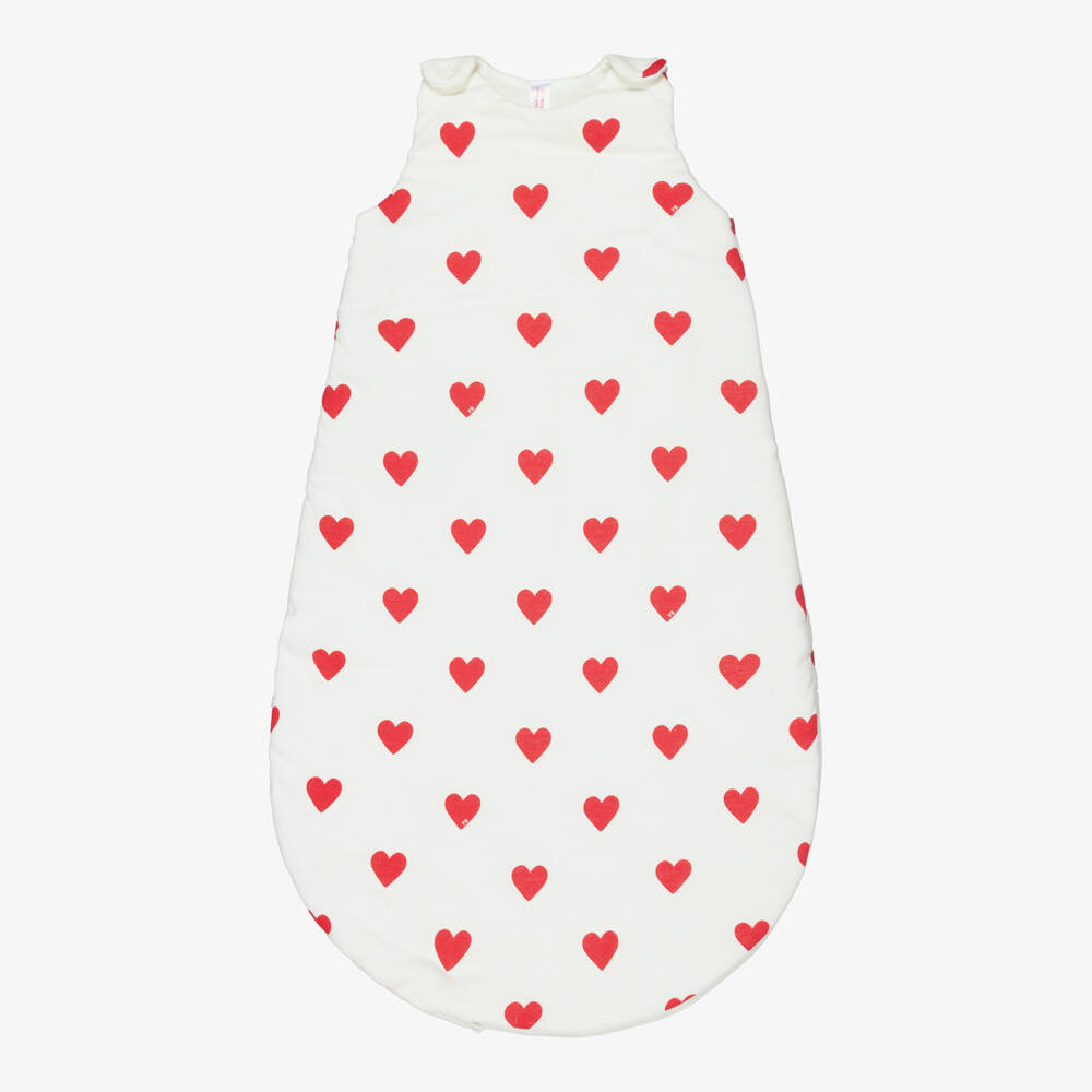 Petit Bateau-Baby Girls Ivory Cotton Sleeping Bag with Red Hearts | Childrensalon