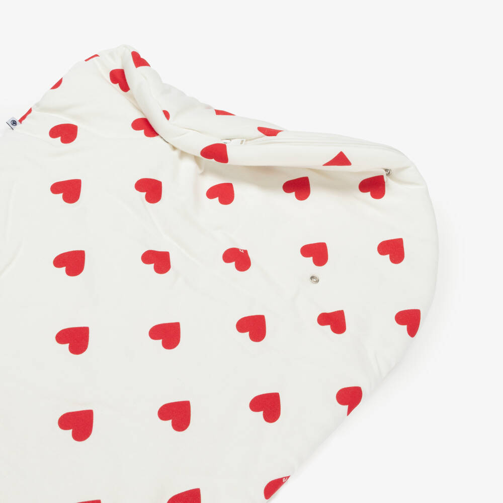 Petit Bateau-Baby Girls Ivory Cotton Sleeping Bag with Red Hearts | Childrensalon