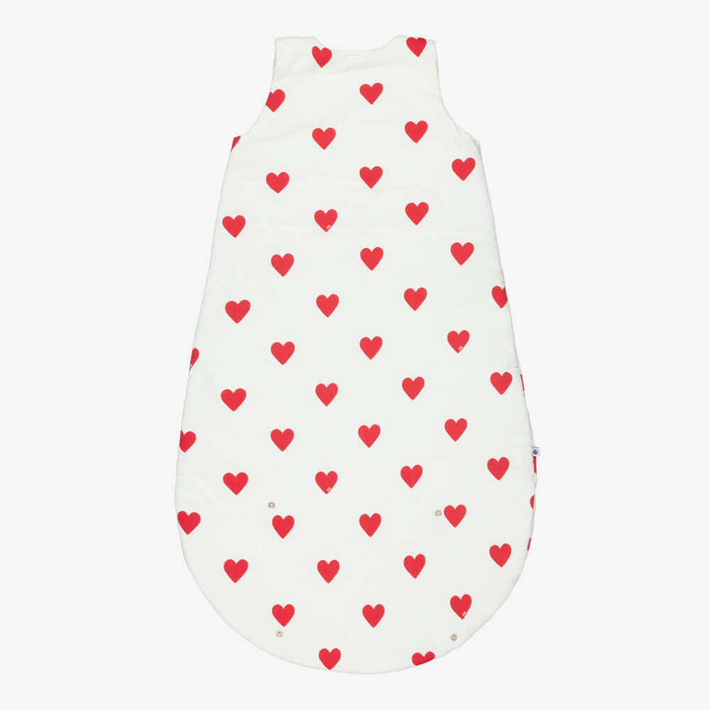 Petit Bateau-Baby Girls Ivory Cotton Sleeping Bag with Red Hearts | Childrensalon