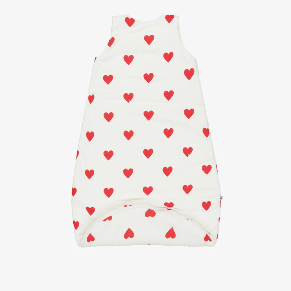 Petit Bateau-Baby Girls Ivory Cotton Sleeping Bag with Red Hearts | Childrensalon