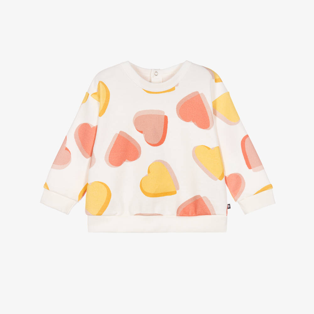 Petit Bateau-Baby Girls Ivory Cotton Sweatshirt with Heart Prints | Childrensalon