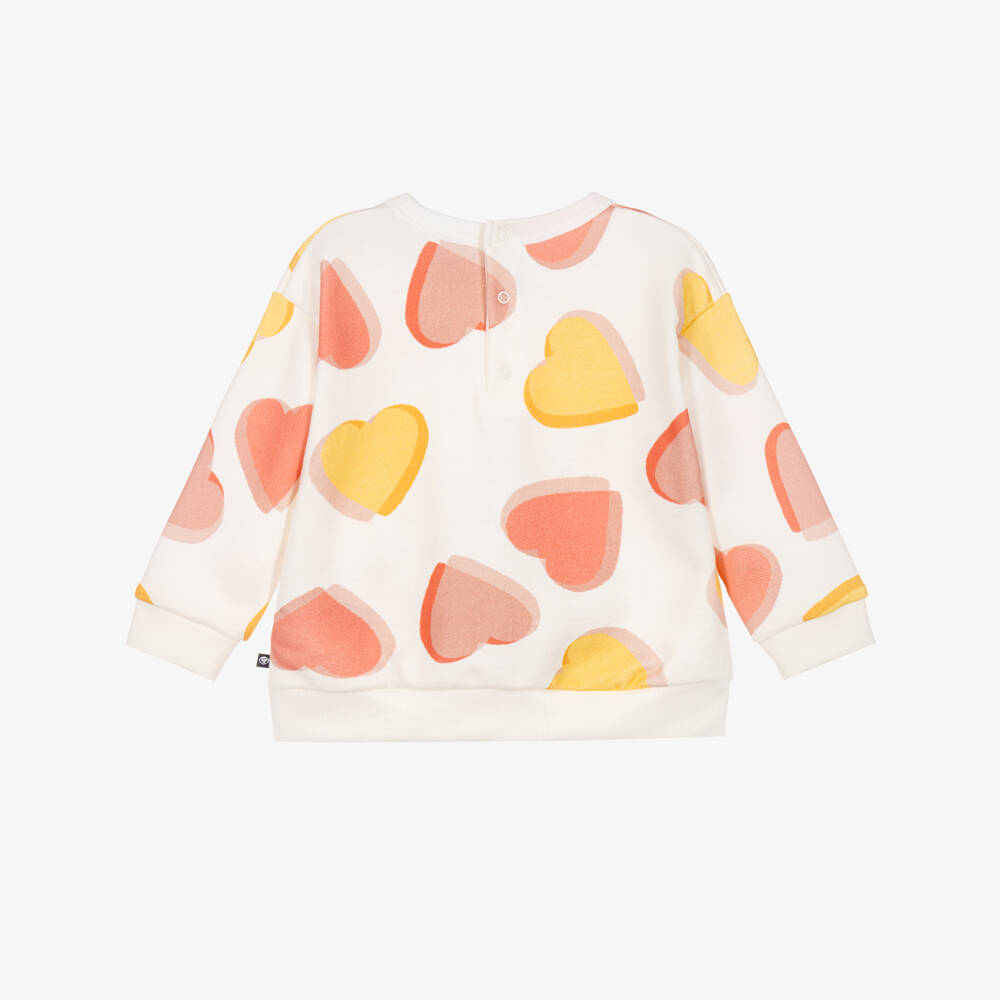 Petit Bateau-Baby Girls Ivory Cotton Sweatshirt with Heart Prints | Childrensalon