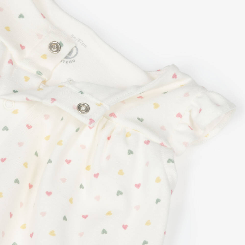 Petit Bateau-Baby Girls Ivory & Pink Cotton Shorts Set with Heart Prints | Childrensalon