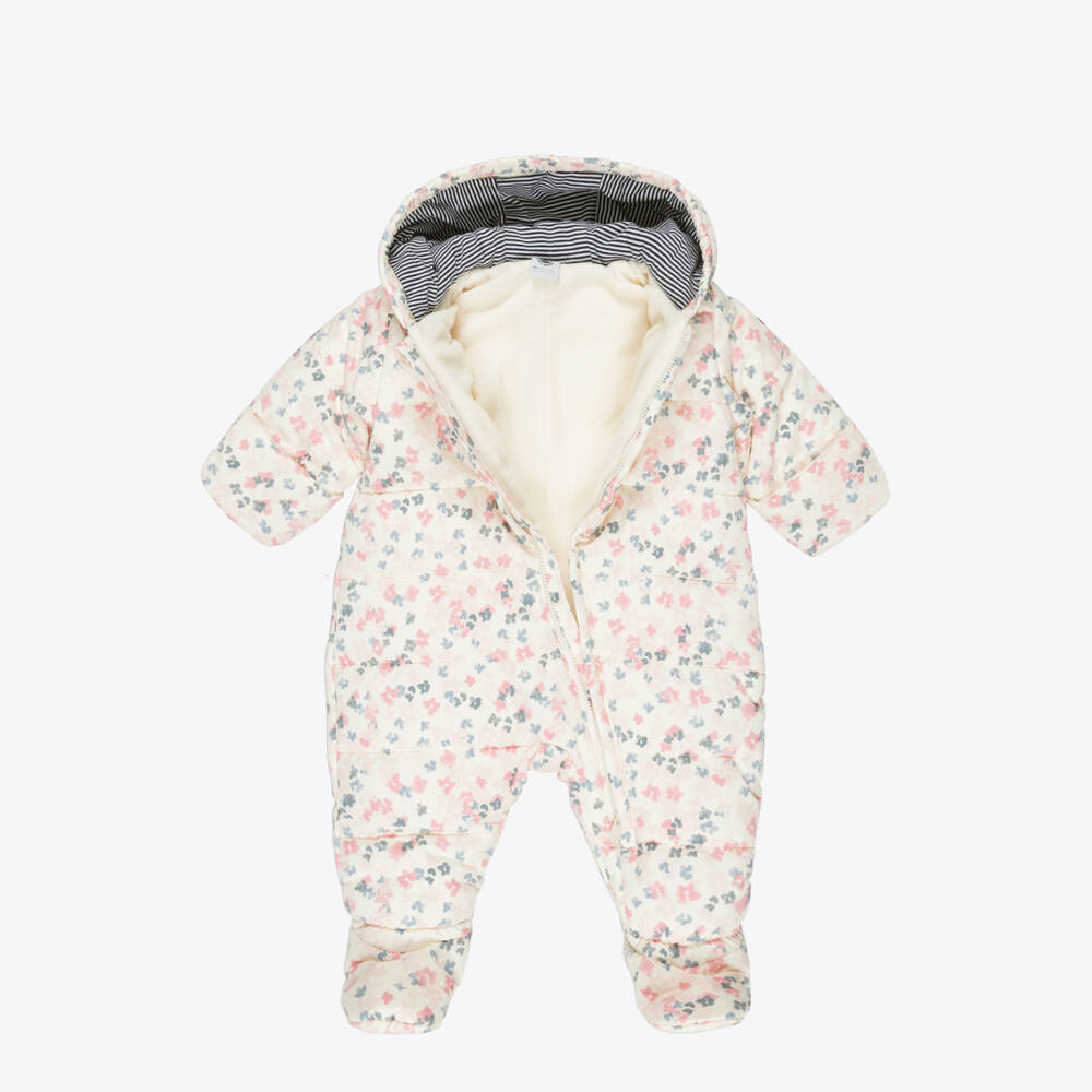 Petit Bateau-أفرول للثلج مبطن لون زهري وعاجي للبنات الرضع | Childrensalon