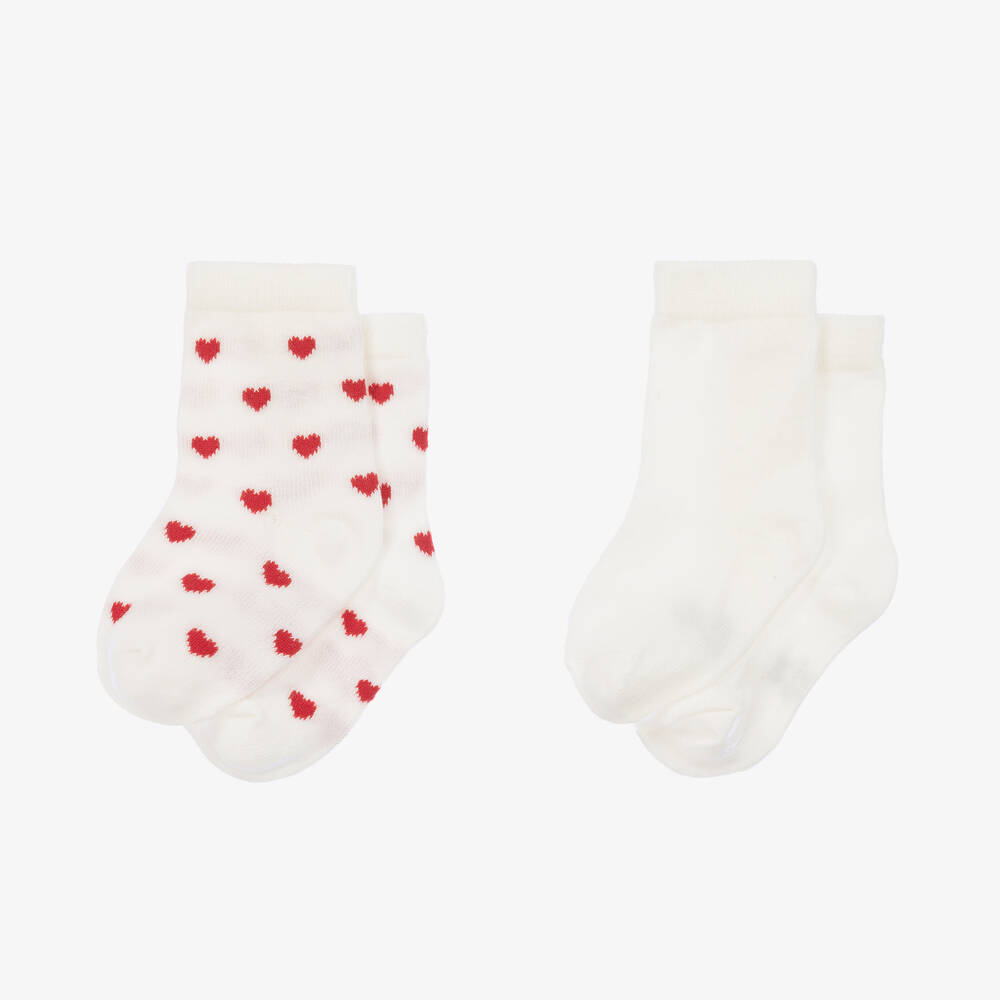 Petit Bateau-Baby Girls Ivory & Red Heart Cotton Socks (2 Pack) | Childrensalon
